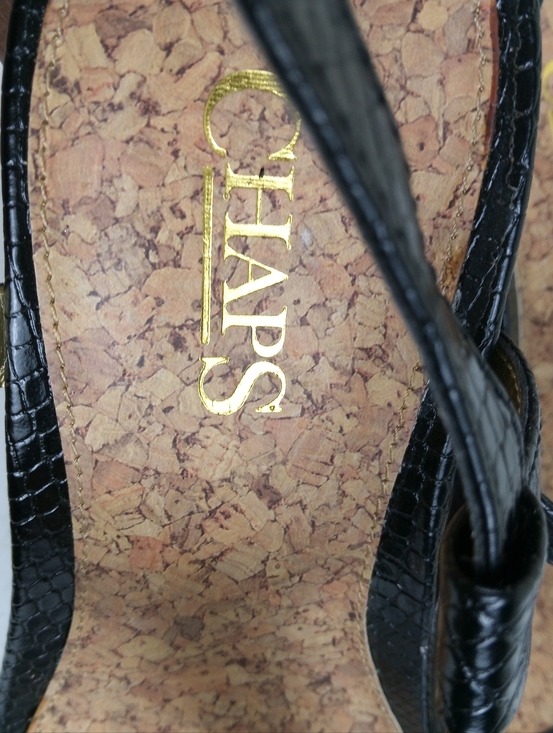 Women's Black Wedge Thong Sandals Size 8.5 Faux Leather Cork Footbed - Picture 7 of 11